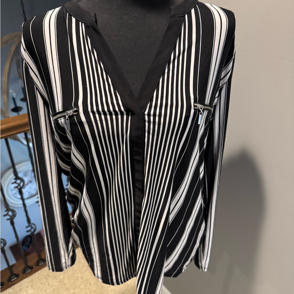 INC International Concepts Black and White Striped Blouse